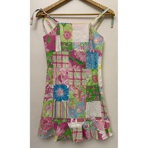VTG Lilly Pulitzer Pink Floral Print Patchworks Spaghetti Straps Dress Size 12‎